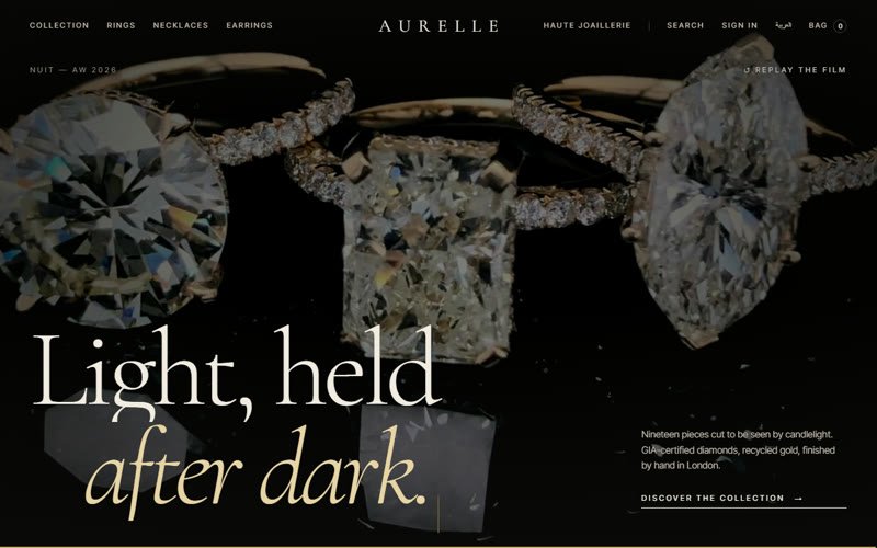 Screenshot of the Aurelle homepage