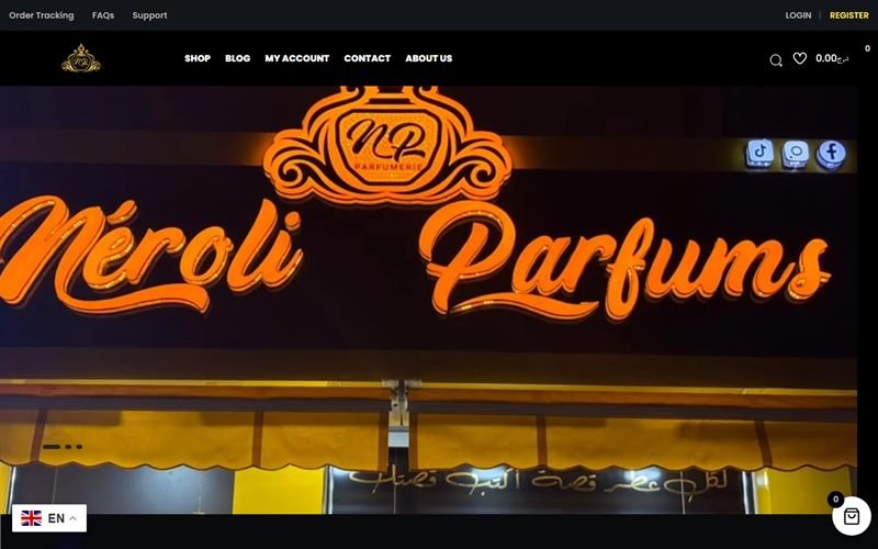 Screenshot of the Néroli Parfums homepage