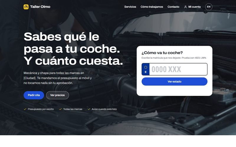 Screenshot of the Taller Olmo homepage