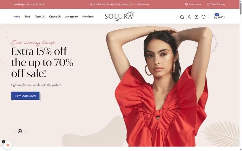 Screenshot of the Solura homepage